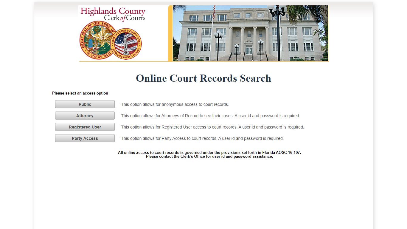 Highlands County OCRS - ONLINE COURT RECORDS SEARCH